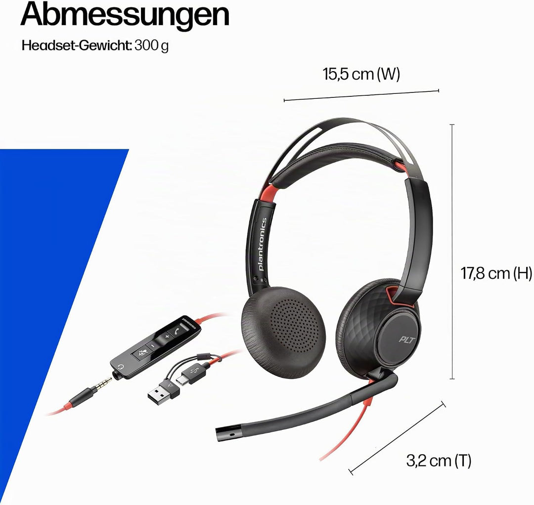 Poly Blackwire 5220 schnurgebundenes Headset, Flexibler Mikrofonarm mit Noise Cancelling, Ergonomisc