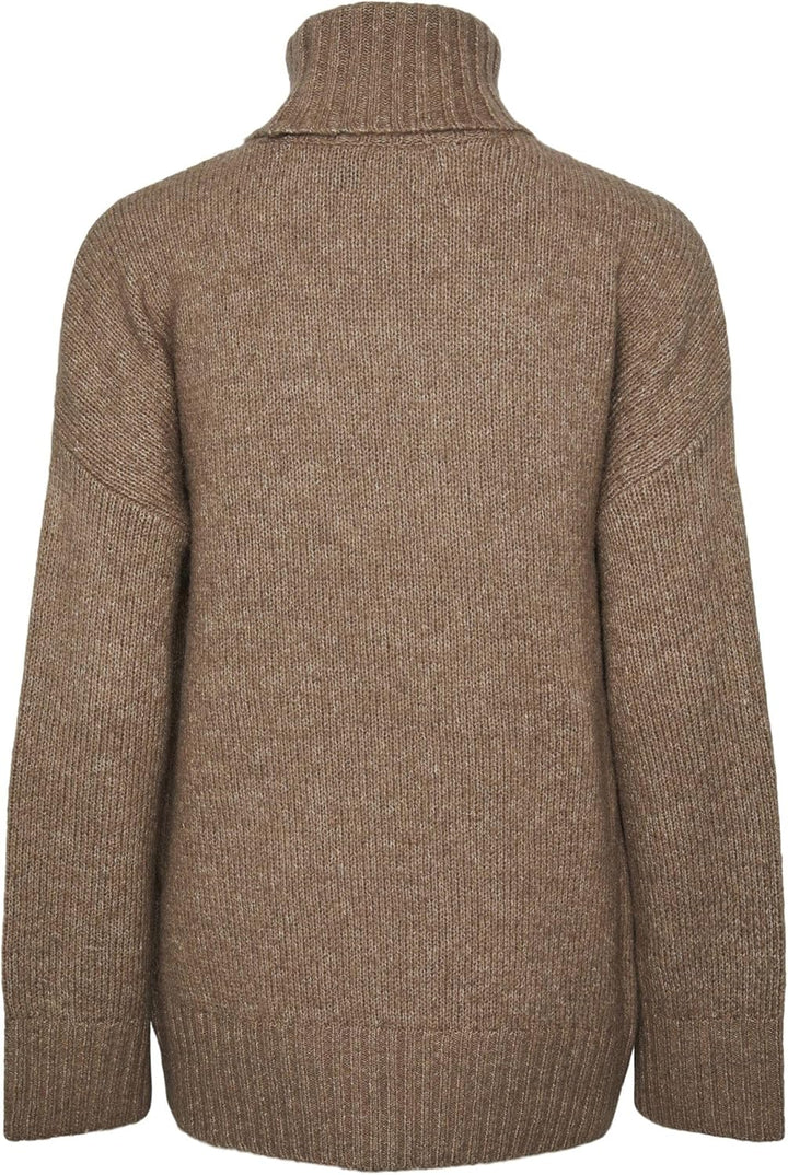 PIECES Damen Pcnancy Ls Loose Roll Neck Knit Noos Bc Pullover, Fossil