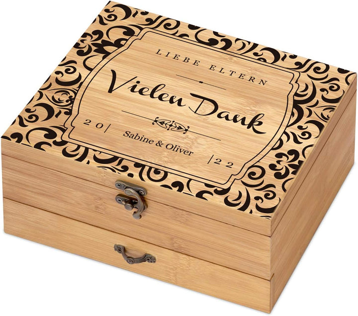 Maverton Weinöffner-Set personalisiert Weinset Sommelier Set - Geschenkbox Holzbox + 8er Weinzubehör