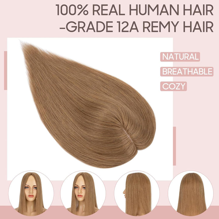 Silk-co Hair Topper Echthaar, 10x12cm Basis Toupet Damen, Haartopper Echthaar mit Remy Seide Basis,