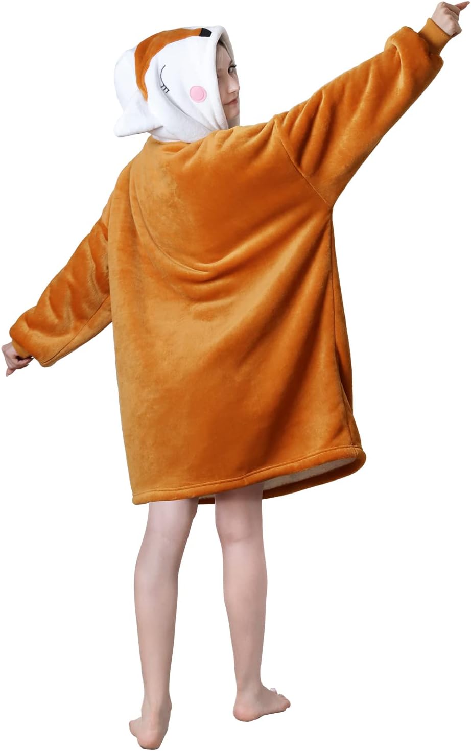 Queenshin Furry Orangener Fuchs Sweatshirt Kuscheldecke Flauschig Baumwolle Tragbare Decke Mit Ärmel