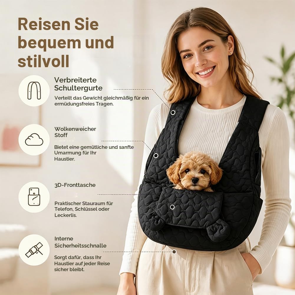 Hundetragetasche Bis 10 Kg, Freihändige Hundetasche Für Kleine Hunde mit Verstellbarem Gurt, Front H