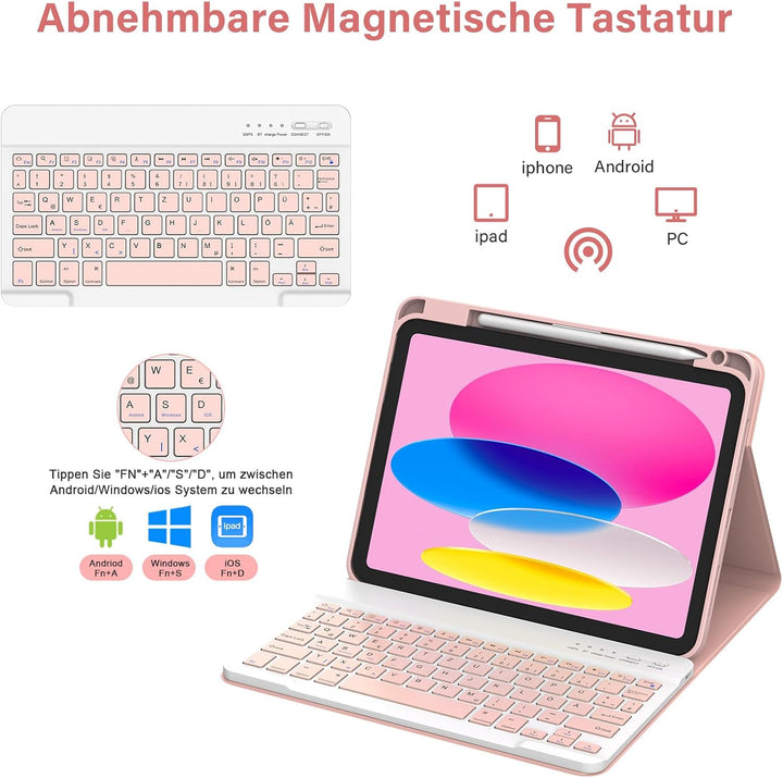 CC Store Hülle mit Tastatur für iPad A16 11 Generation 2025/10 Generation 2022 (11/10.9 Zoll), Magne