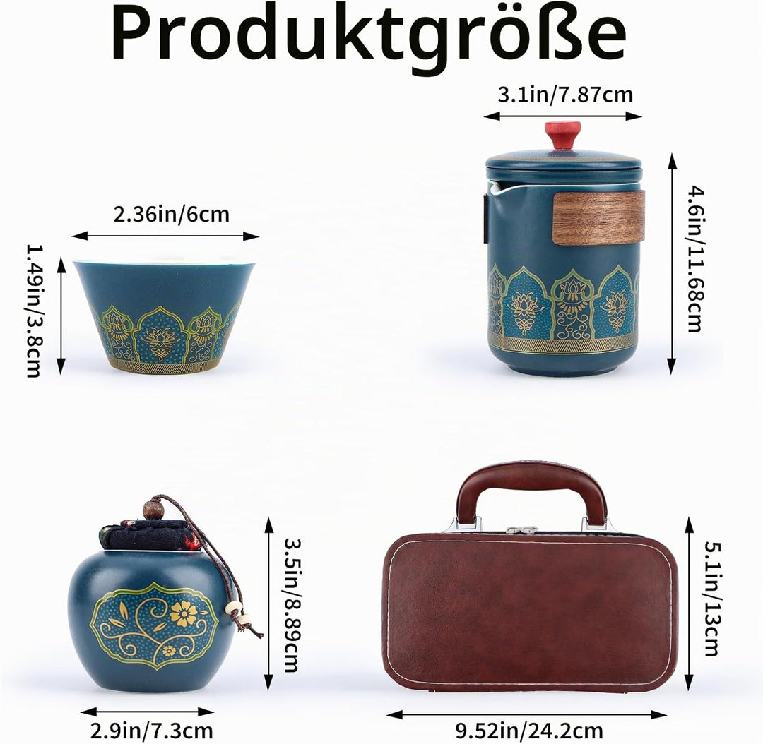 Teeset MIT SICHERER TRAGETASCHE - 5-tlg. Japanisches Porzellan-Set, Ideal für Unterwegs, Büro &amp; Gesc