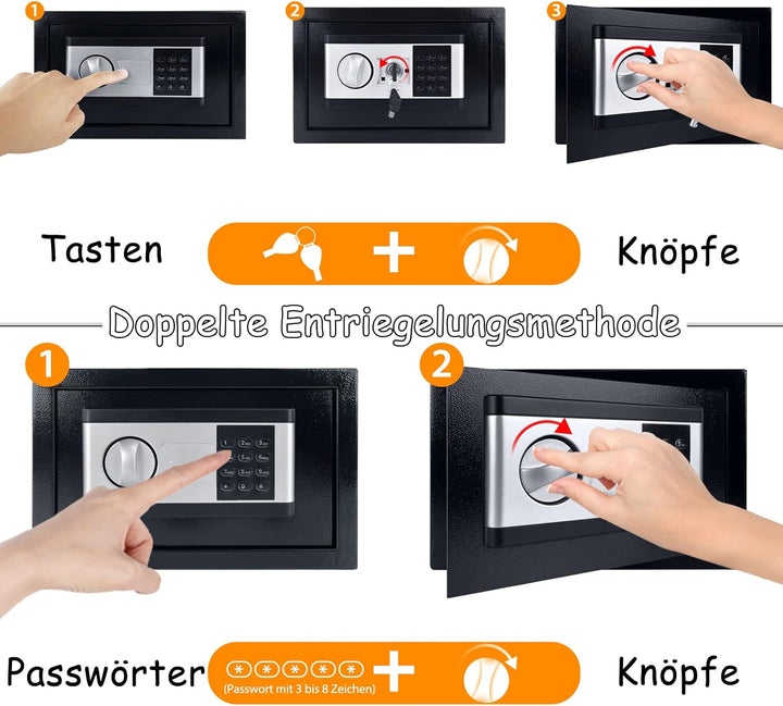 FIVMEN Safe Tresor mini Möbeltresor für Zuhause wasserdicht, 12L Wandtresor mit Sicherheitscode und