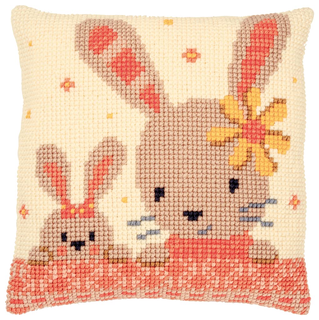 Vervaco PN-0187190 Kreuzstichkissen Set vorgezeichnet, Baumwolle, Sweet Bunnies, 40x40cm