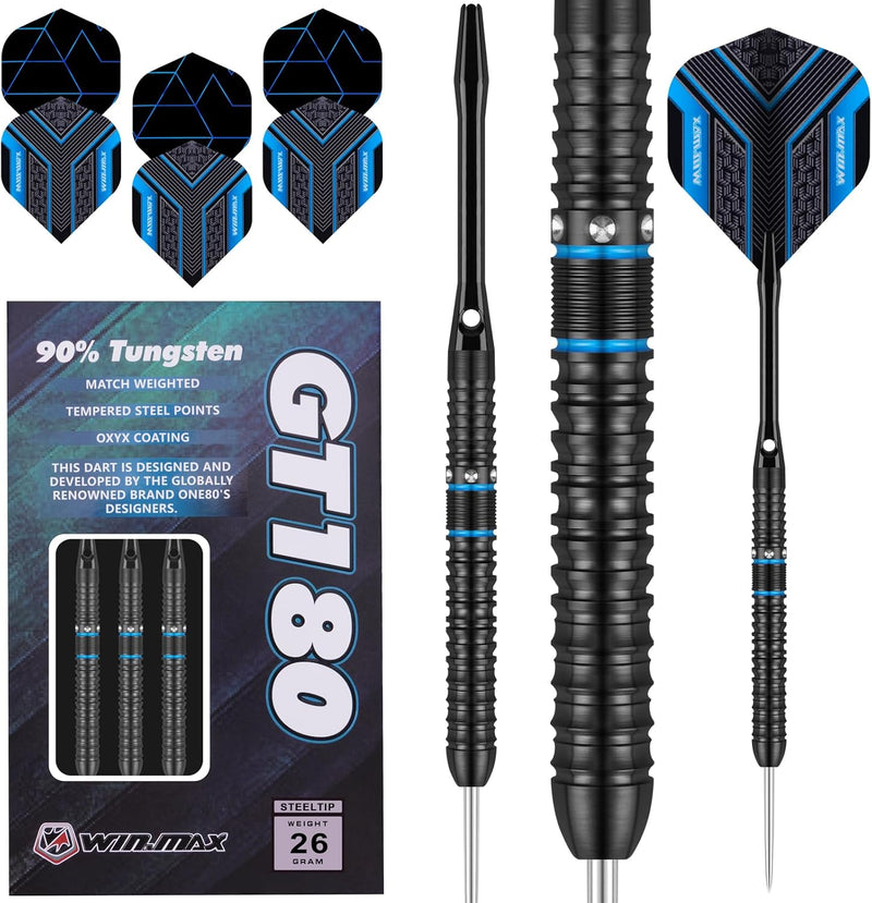 WIN.MAX Dartpfeile mit Metallspitze 90% Tungsten 3 Stück 90% Wolfram Stahl Darts 18-28 Gramm Dart pr