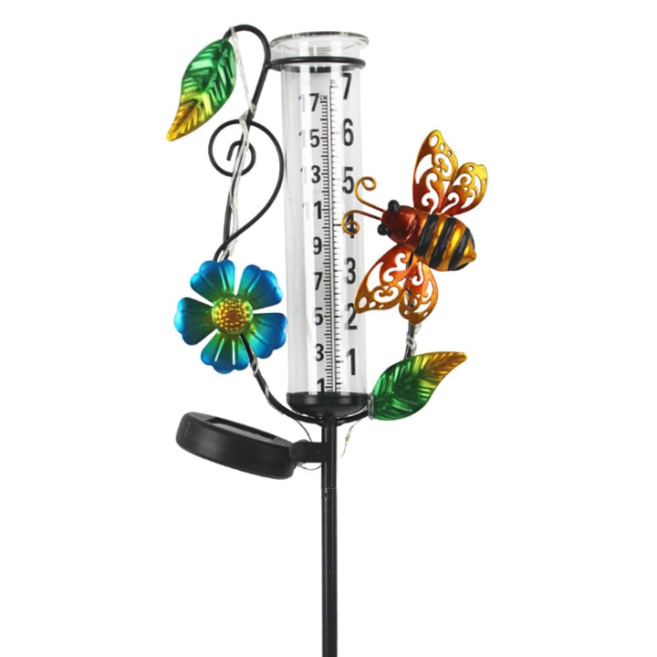 Regenmesser für den Aussenbereich, dekorativ, solarbetrieben, mit 17,8 cm Glasrohr, Wasser-Regenmess