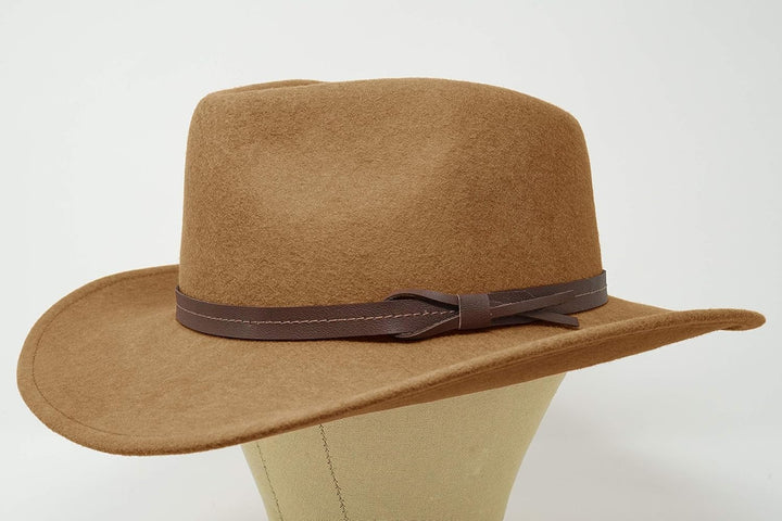 Hardy - Leichter Fedora Hut mit breiter Krempe und Lederband - 100% Wollfilz - Für die Reise knautsc