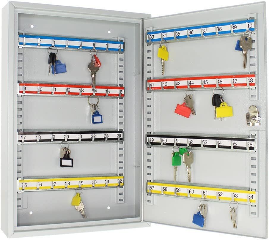 Rottner Schlüsselschrank Eintürig S 64 mit Zylinderschloss, Lichtgrau, 64 Schlüsselanhänger gratis,