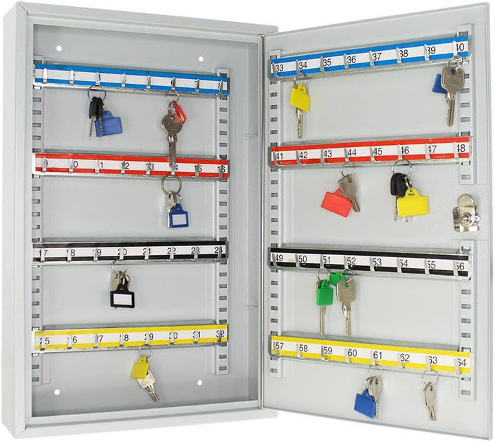 Rottner Schlüsselschrank Eintürig S 64 mit Zylinderschloss, Lichtgrau, 64 Schlüsselanhänger gratis,