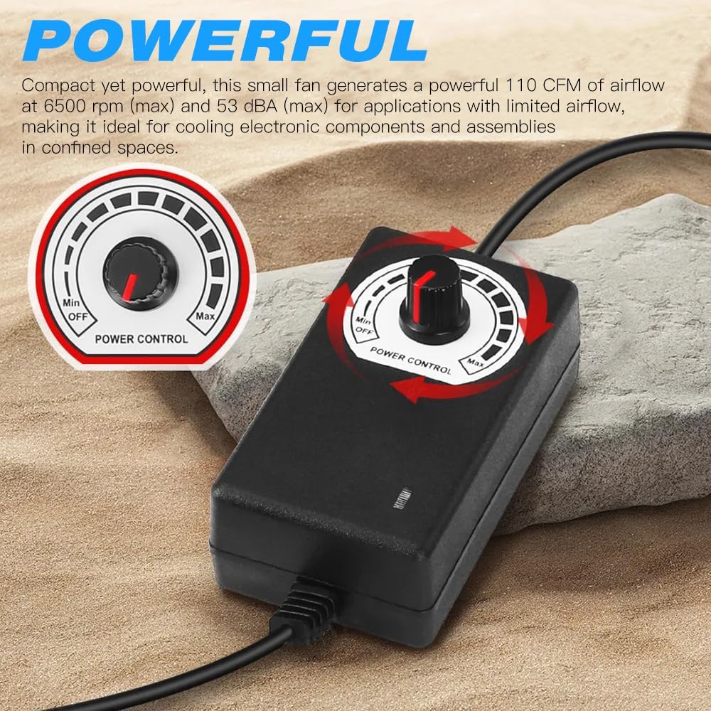 NAVESO Radiallüfter 12V, Gebläse Lüfter 12V mit 220V Drehzahlregler und Luftauslass, 97mm Turbinenge