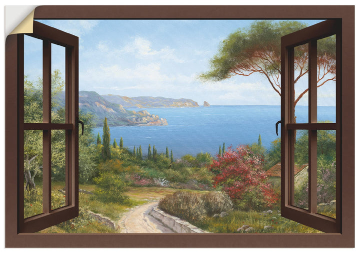 ARTland Wandbild selbstklebend Vinylfolie100 x 70 cm Landschaften Fensterblick Haus am Meer I T4EE H