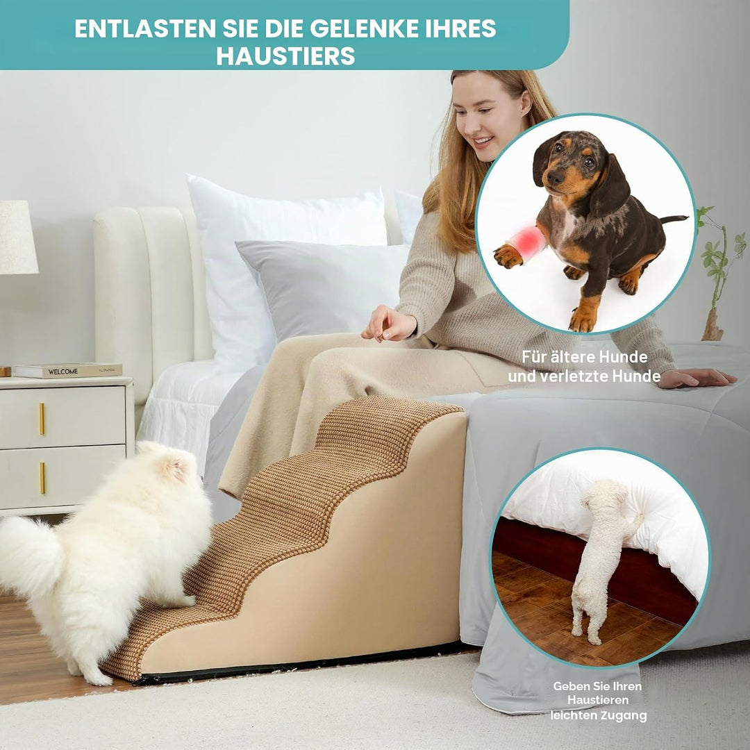 COZY KISS Hundetreppe für Kleine Hunde 50cm, Haustiertreppe für Bett aus Hochdichtem Schwamm, Hunde