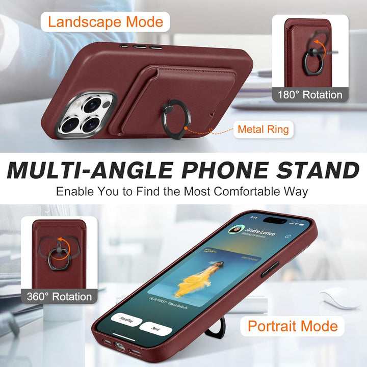SHIELDON Hülle für iPhone 15 Pro Max Case Handyhülle Echtleder Schutzhülle Handy Halter mit Stand Fi