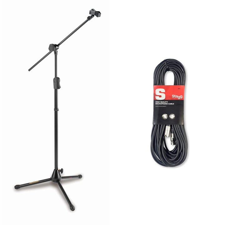 Hercules Stands MS533B 2-in-1 Mikrofonständer mit EZ-Clutch & Stagg SMC10 Mikrofon-Kabel (10m, XLR-B