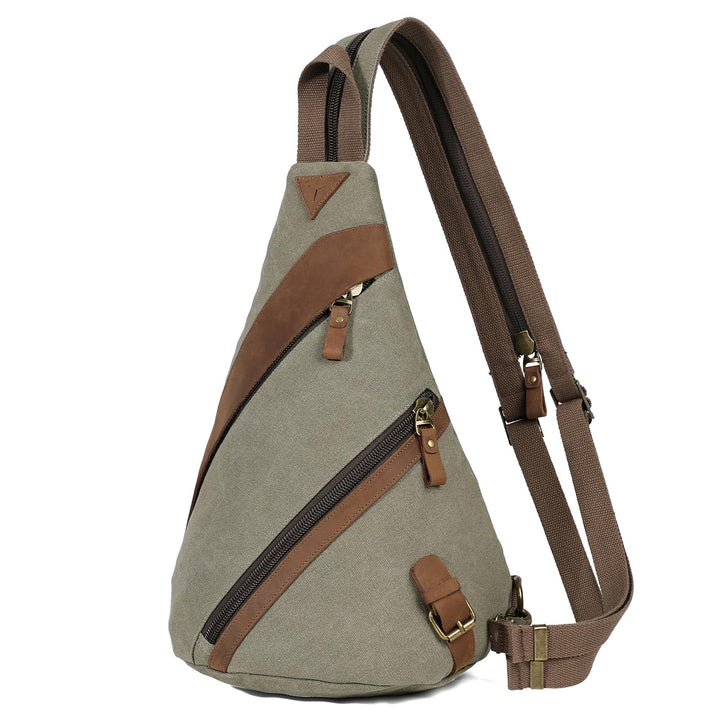KL928 Canvas Sling Bag, Echte Leder Crossbody Bags Brusttasche Rucksack für Herren und Damen, Should