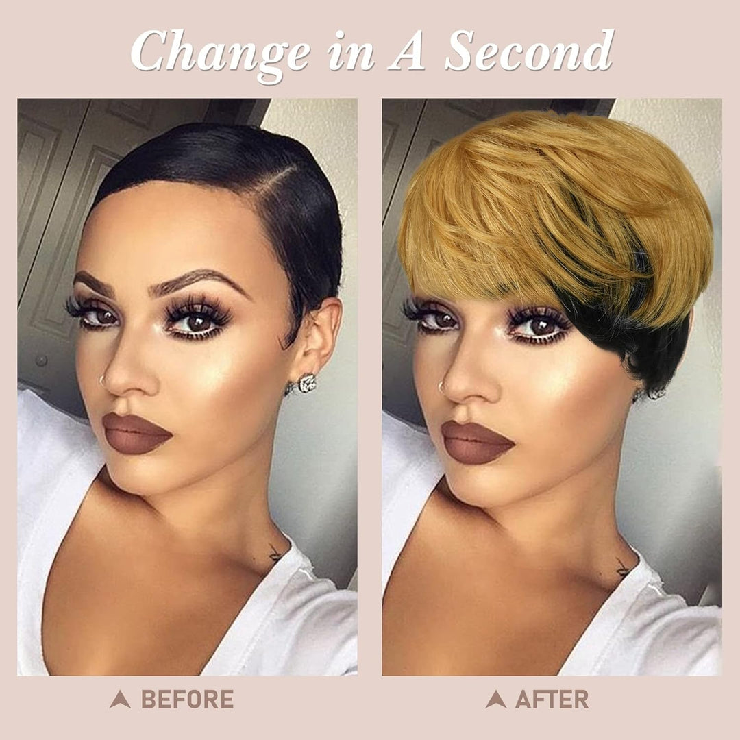RUWISS Pixie Cut Perücken für Schwarze Frauen Pixie Cut Echthaar Perücken Short Layered Perücken Upp