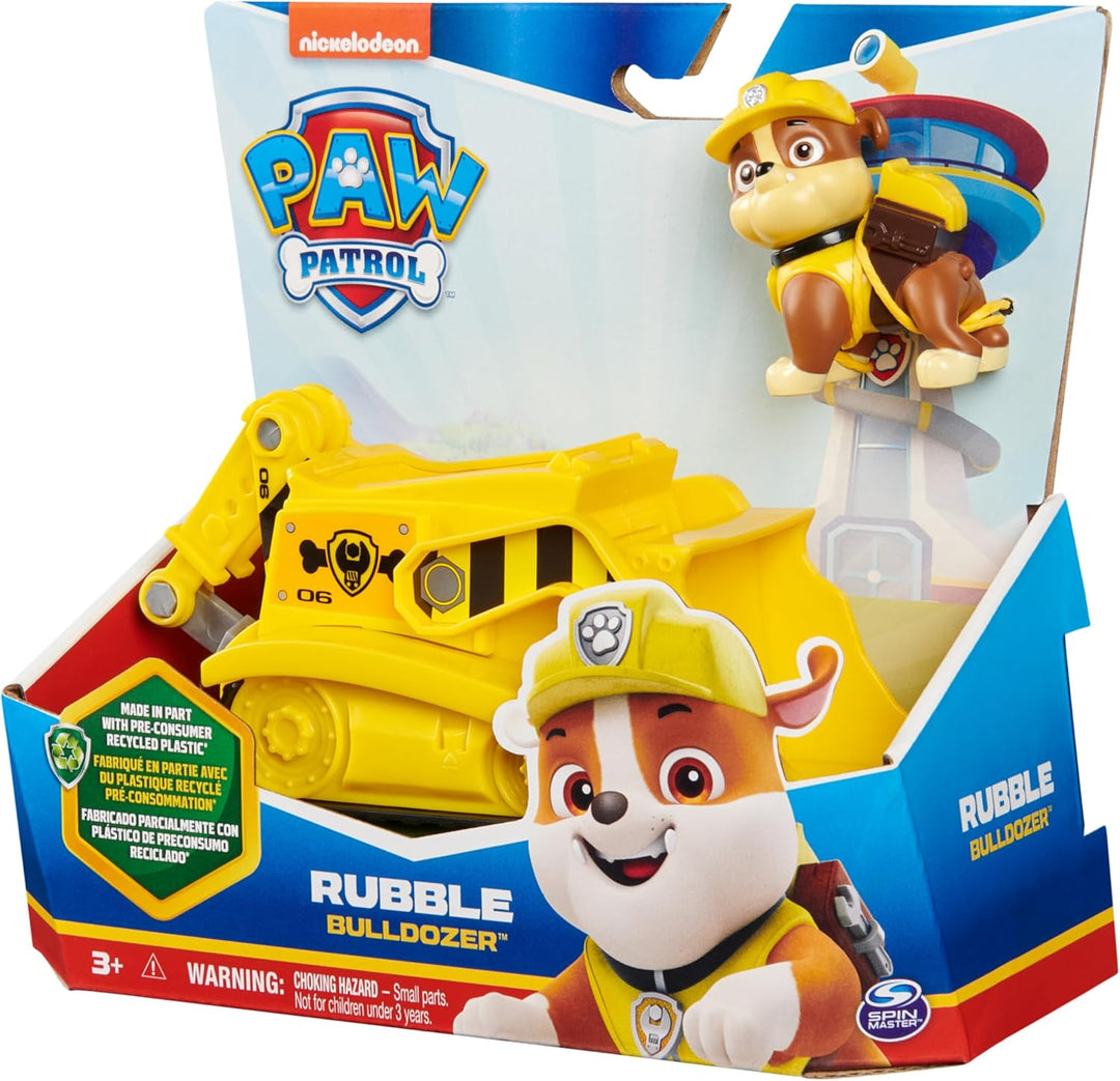 PAW Patrol, Baustellen-Fahrzeug mit Rubble-Figur (Sustainable Basic Vehicle/Basis Fahrzeug), Spielze
