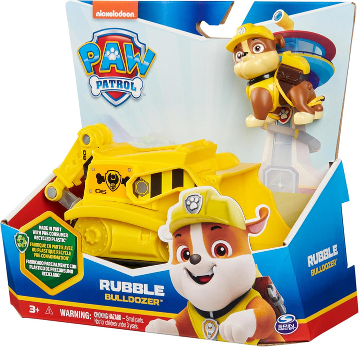 PAW Patrol, Baustellen-Fahrzeug mit Rubble-Figur (Sustainable Basic Vehicle/Basis Fahrzeug), Spielze