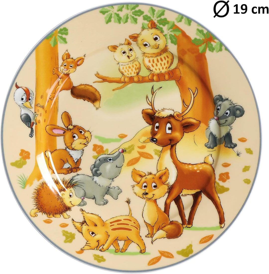Ritzenhoff & Breker Kindergeschirr-Set Waldtiere mit Besteck und Trinkgläsern, 10-teilig, Porzellan