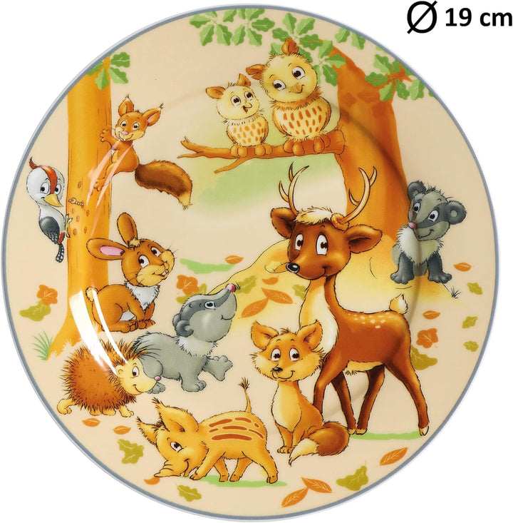 Ritzenhoff & Breker Kindergeschirr-Set Waldtiere mit Besteck und Trinkgläsern, 10-teilig, Porzellan