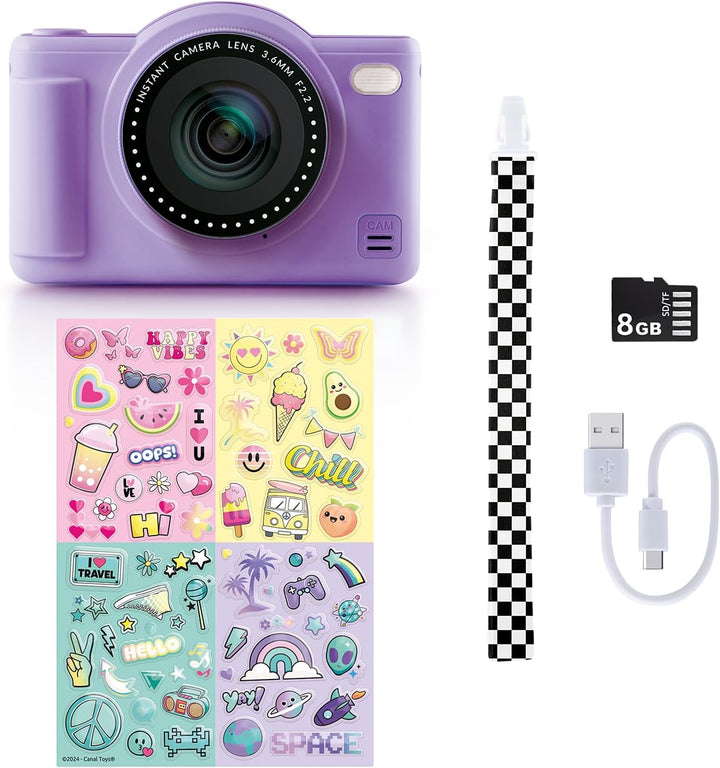 C Toys Digitalkamera für Kinder, Doppelobjektiv – kompakte Mini-Kamera Violett mit Selfiemodus für 8