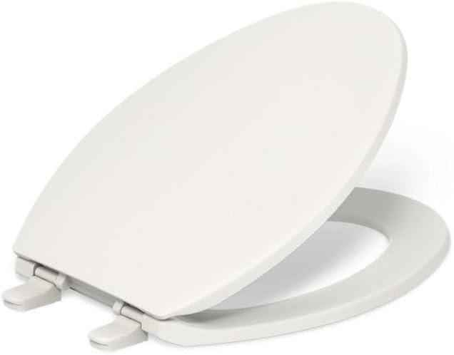 Kohler K-20110-96 Brevia Langer WC-Sitz mit grifffesten Stossfängern, geräuscharmer Sitz, Quick-Atta