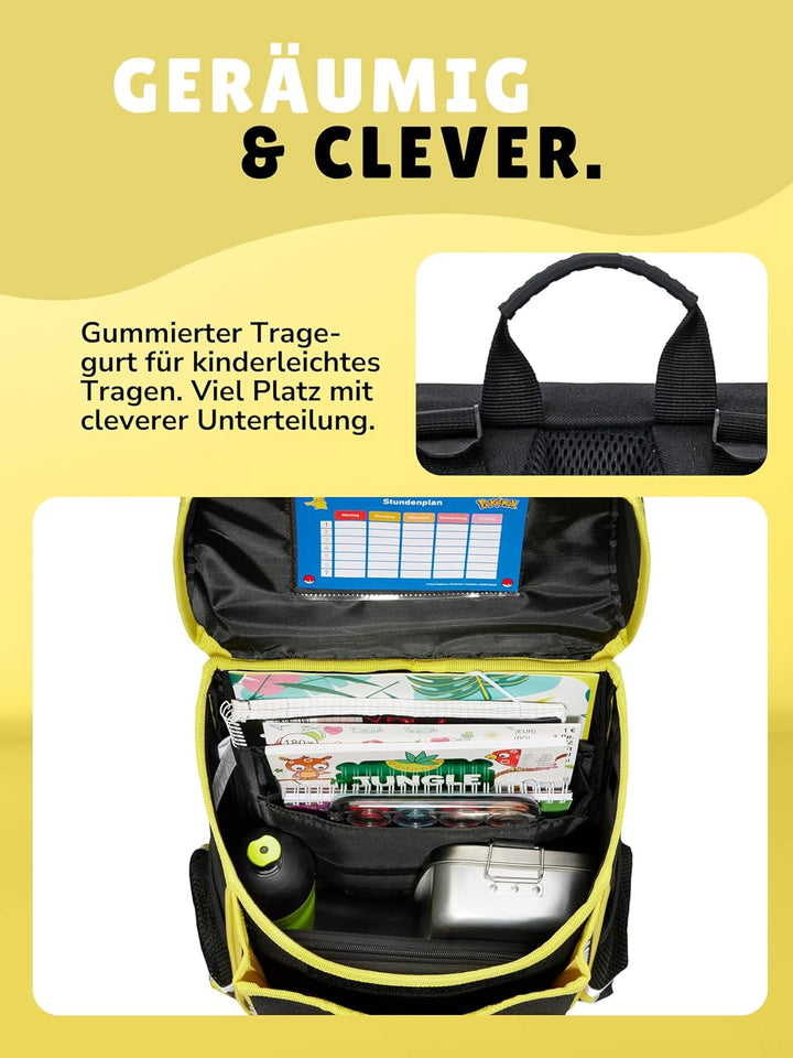 Familando - Schulranzen Set 6-teilig mit Sporttasche - Pokémon mit Pikachu Motiv - Ergonomisch, stab