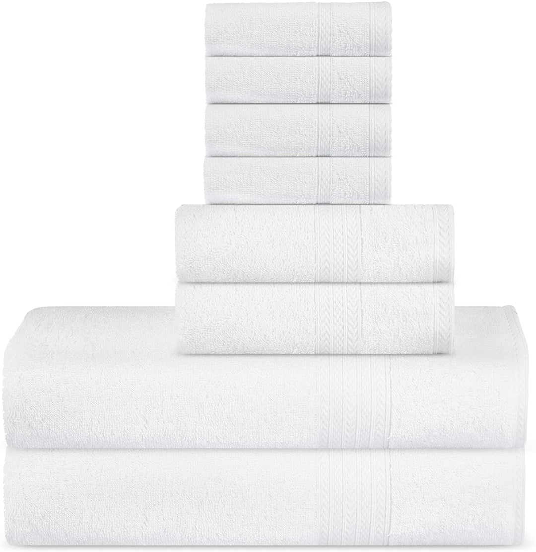 SweetNeedle Luxus-Handtuchset aus Premium-Baumwolle, weiss – 2 Badetücher, 2 Handtücher und 4 Wasch-