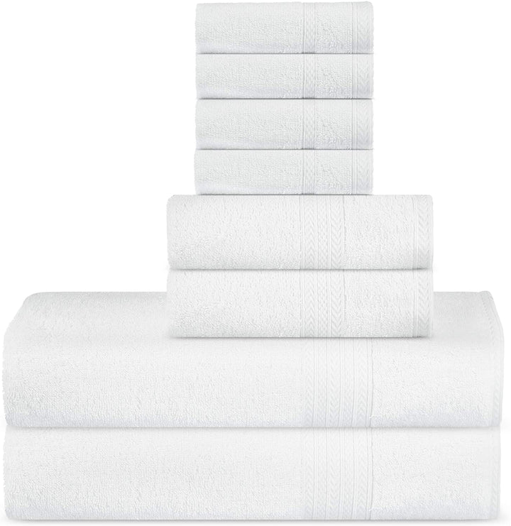 SweetNeedle Luxus-Handtuchset aus Premium-Baumwolle, weiss – 2 Badetücher, 2 Handtücher und 4 Wasch-