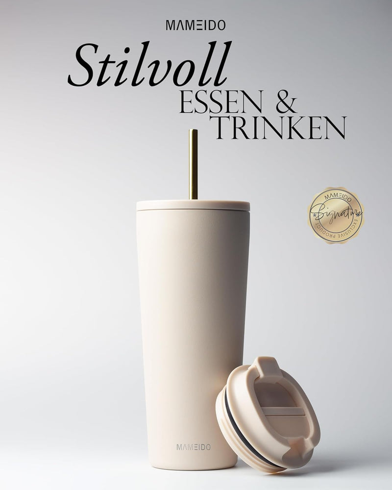 MAMEIDO Thermobecher mit Strohhalm 700ml & 470ml - Trinkbecher mit Deckel und Strohhalm aus Edelstah
