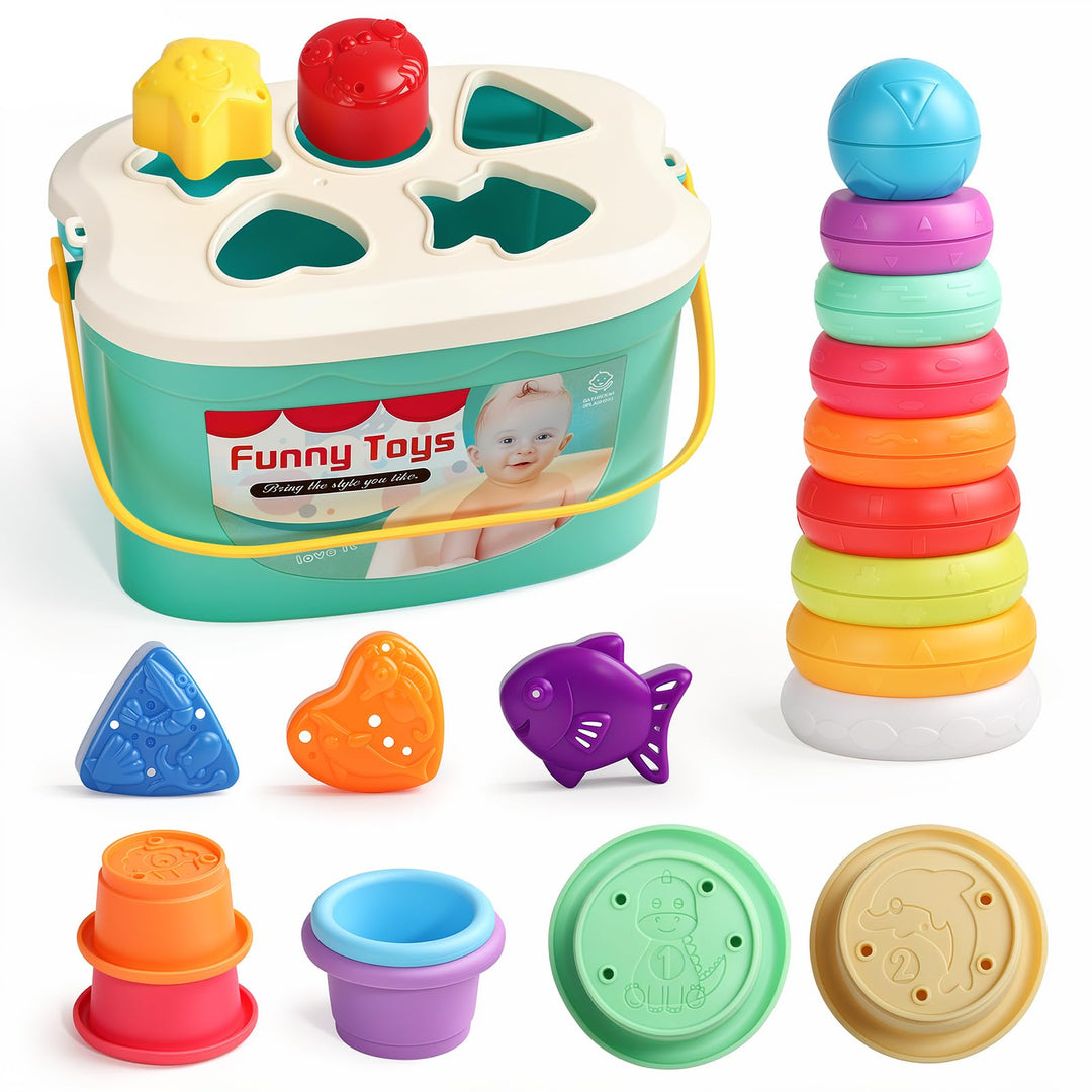 Montessori Stapelturm ab 6 Monate, 3-in-1 Sortier- &amp; Stapelspielzeug | 20 Teile zum Sortieren, Stape