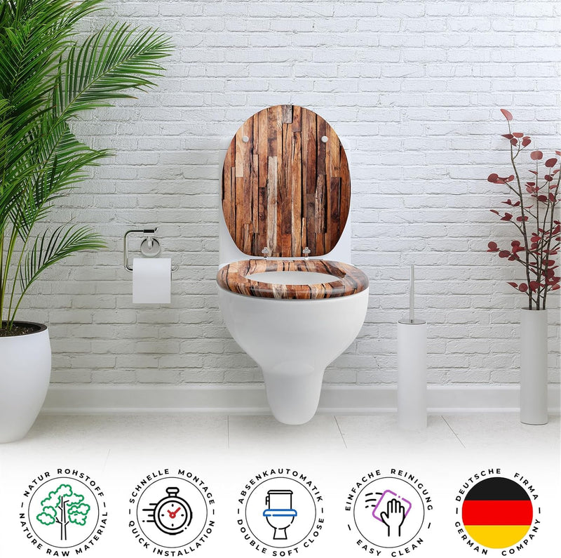 SANFINO® Premium WC Sitz mit Absenkautomatik – hochwertige Toilettendeckel aus Holz, viele Bunte Mot