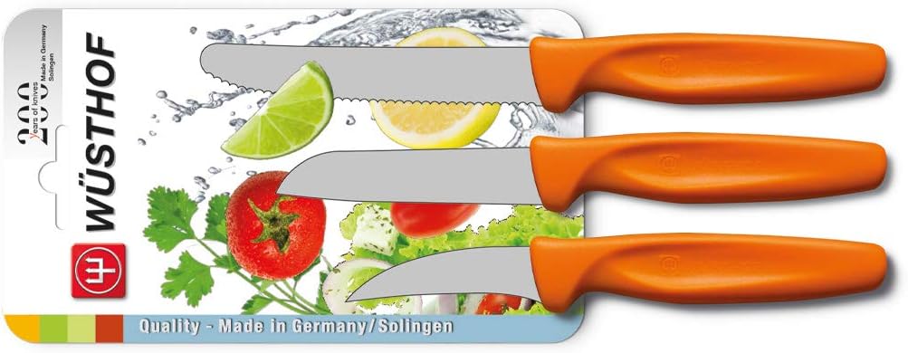 WÜSTHOF Messerset, 3-teilig, Schälmesser, Spickmesser,Aufschnittmesser, Griff orange (9333o), Allzwe