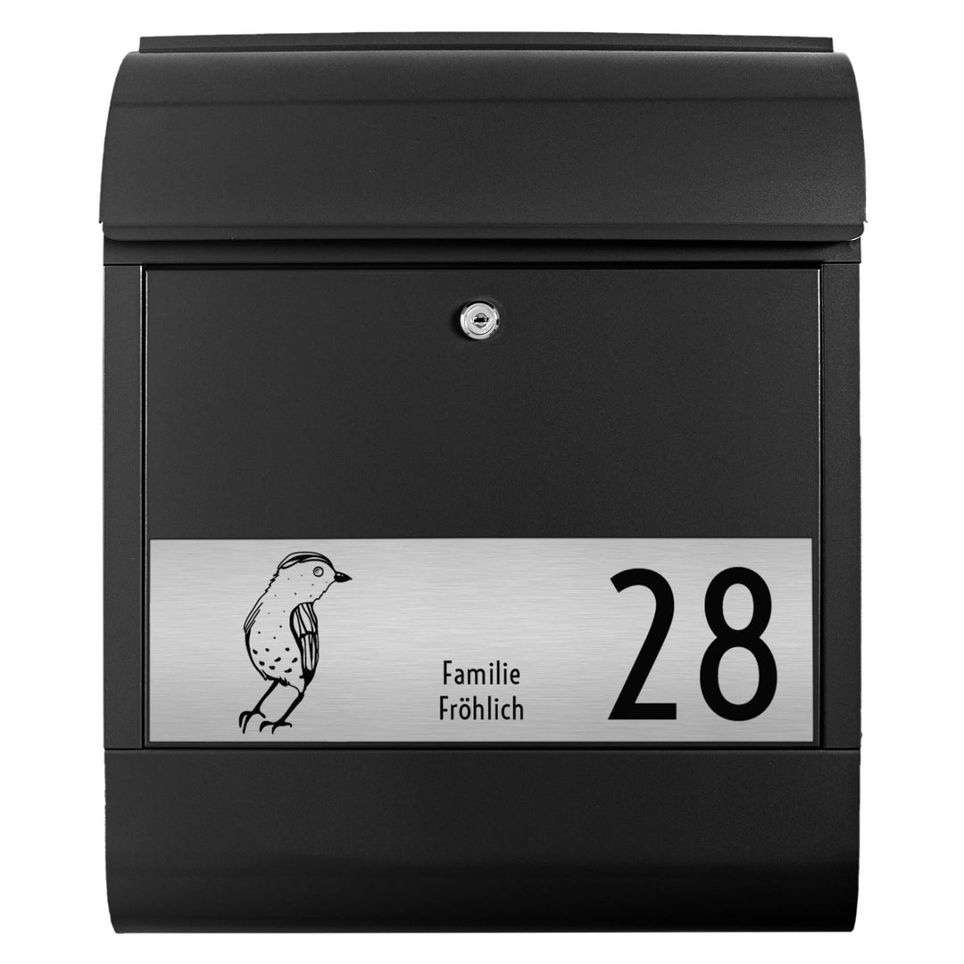 banjado® Briefkasten personalisiert mit graviertem Namensschild in Silber/Briefkasten schwarz 39x47x