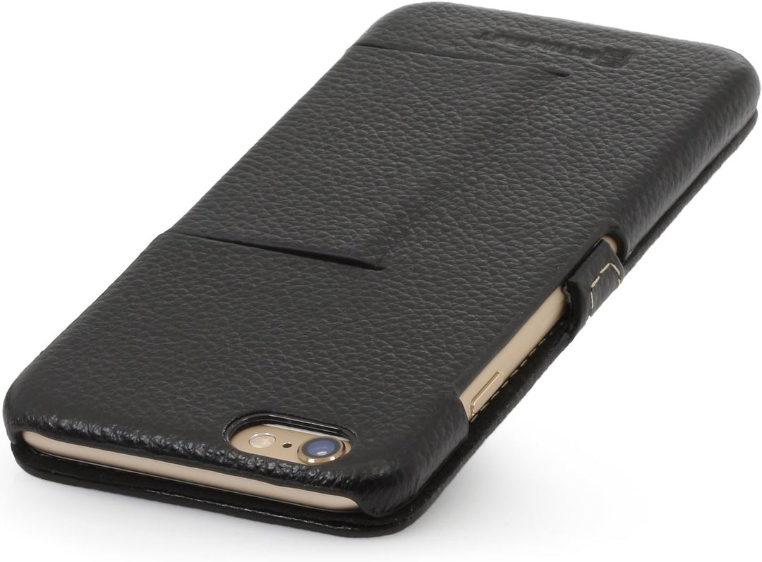 STILGUT Leder-Hülle kompatibel mit iPhone 6 Book Type mit Standfunktion, schwarz, Schwarz