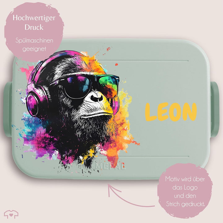 Kinder Bento Box Midi Lunchbox für Mepal Bentobox - Brotbox DJ Affe cool Monkey Geschenk Schulkind I