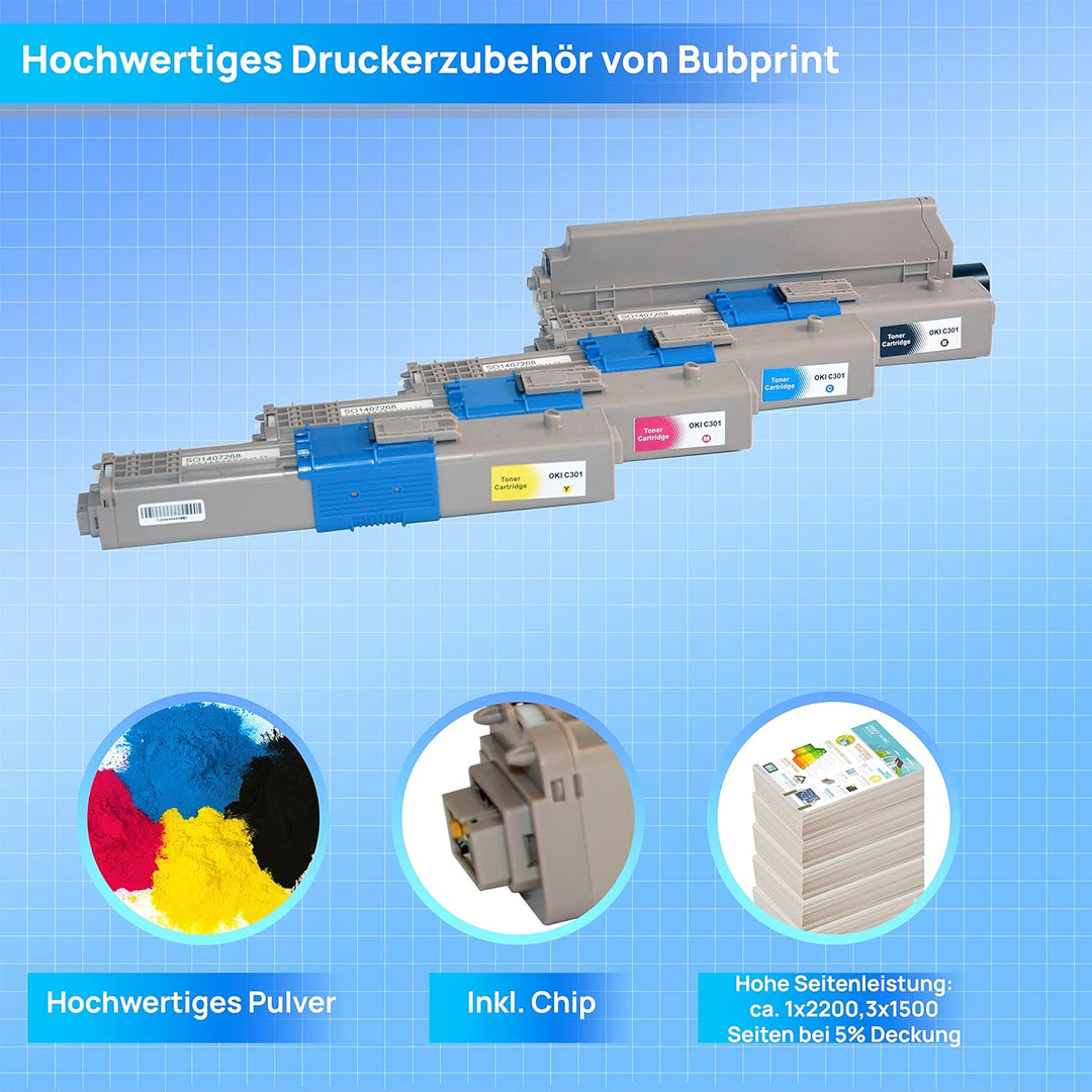 4er-Pack Bubprint Kompatibel Toner als Ersatz für Oki C301 C301DN C321 C321DN MC332 MC332DN MC340 MC