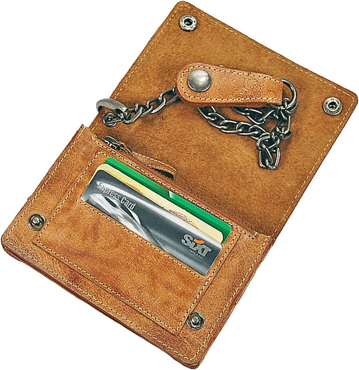GoBago Branco Biker Geldbörse Leder mit Kette Herren Geldbeutel Kettenbörse Bikerbörse Trucker (Vint