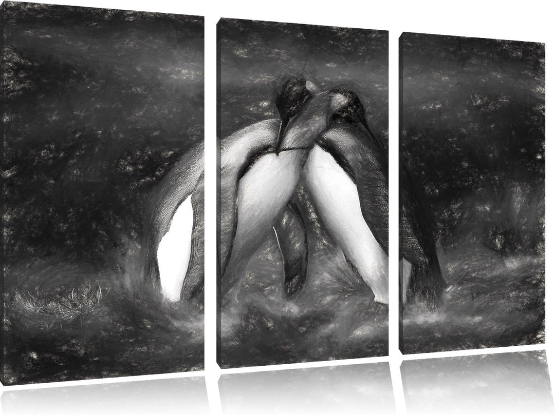 Pinguine in der Antarktis / 3-Teilig/Gesamtmass 120cm Leinwandbild bespannt auf Holzrahmen/Wandbild