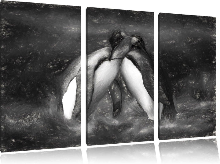 Pinguine in der Antarktis / 3-Teilig/Gesamtmass 120cm Leinwandbild bespannt auf Holzrahmen/Wandbild