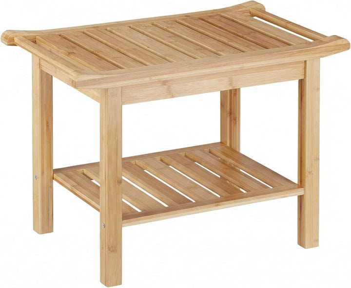 Relaxdays Badezimmer Bank Bambus, Sitzbank Bad, Ablage Badhocker Holz, HxBxT: 45 x 66 x 40 cm, Badez