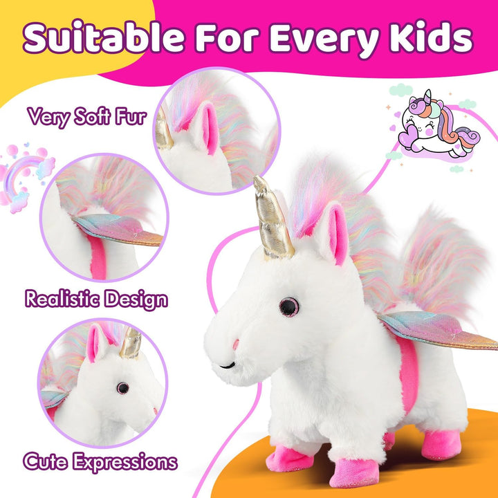 Marsjoy Weisses laufendes Einhorn-Spielzeugset, singendes, tanzendes elektronisches Plüsch-Einhorn m
