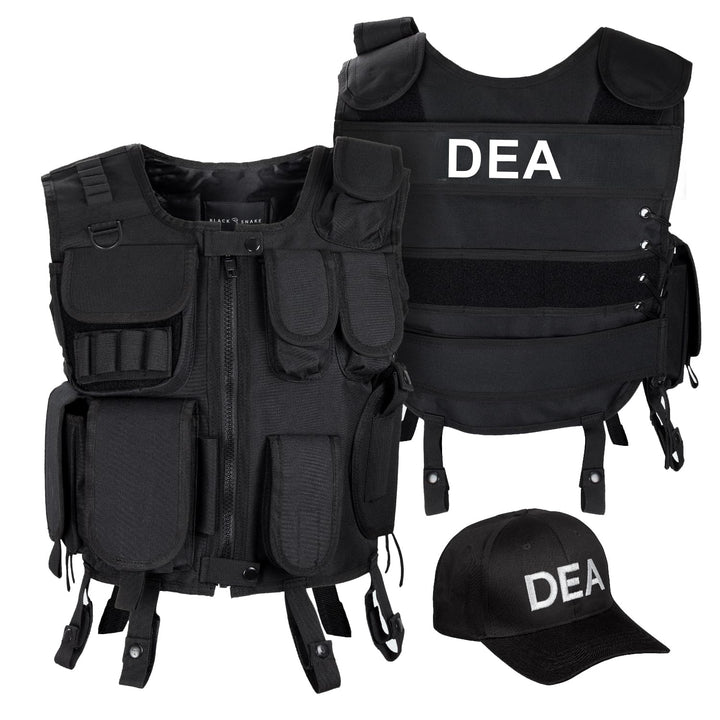 Black Snake SWAT FBI SECURITY POLICE Agenten Kostüm Einsatzweste und Baseball Cap M-L DEA, M-L DEA