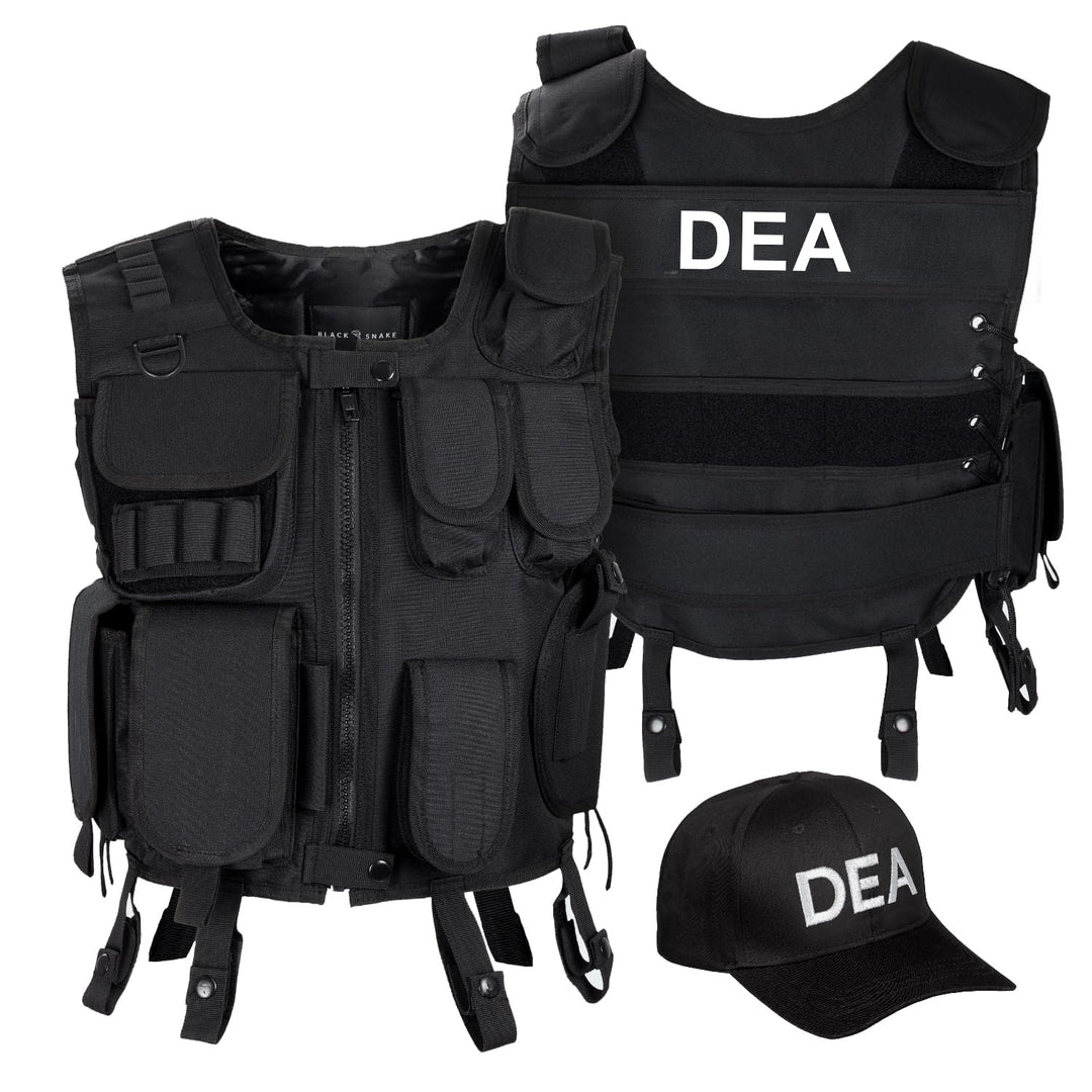 Black Snake SWAT FBI SECURITY POLICE Agenten Kostüm Einsatzweste und Baseball Cap