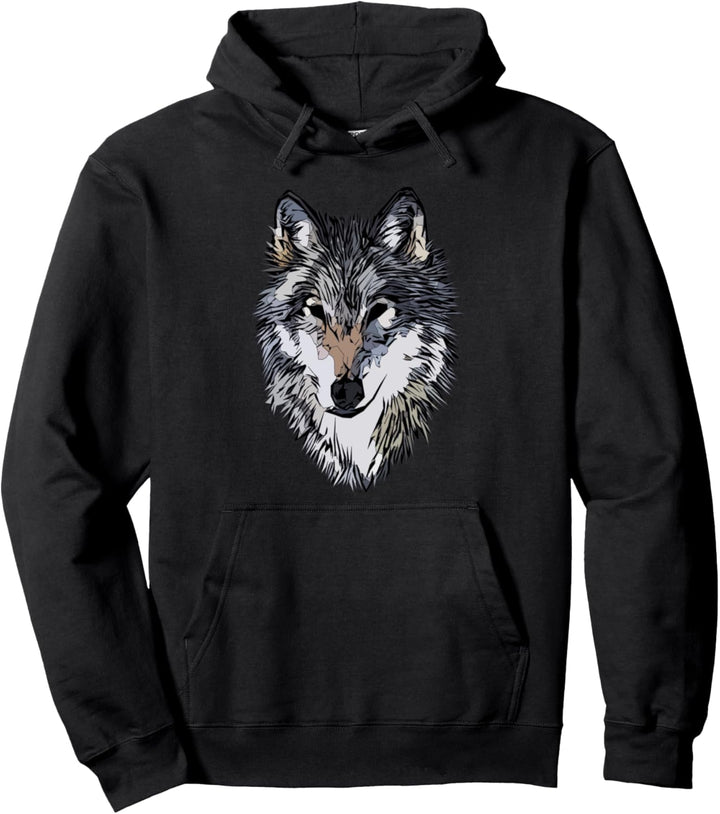 Wolf Waldtier Natur Vintage Aufdruck Tier Motiv Wolfskopf Pullover Hoodie