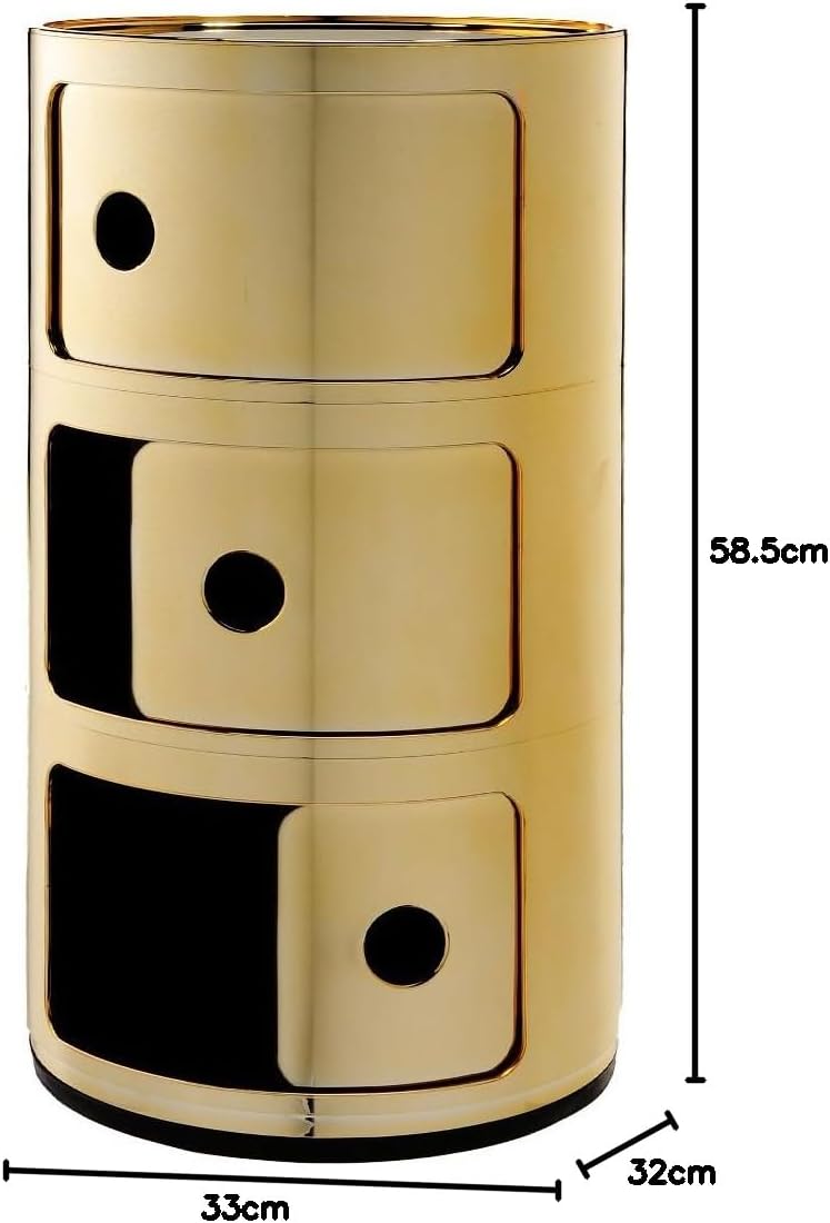 Kartell Componibili, 3 Elements, Gold, Runde Basis 3-fächer Gold, 3-fächer Gold