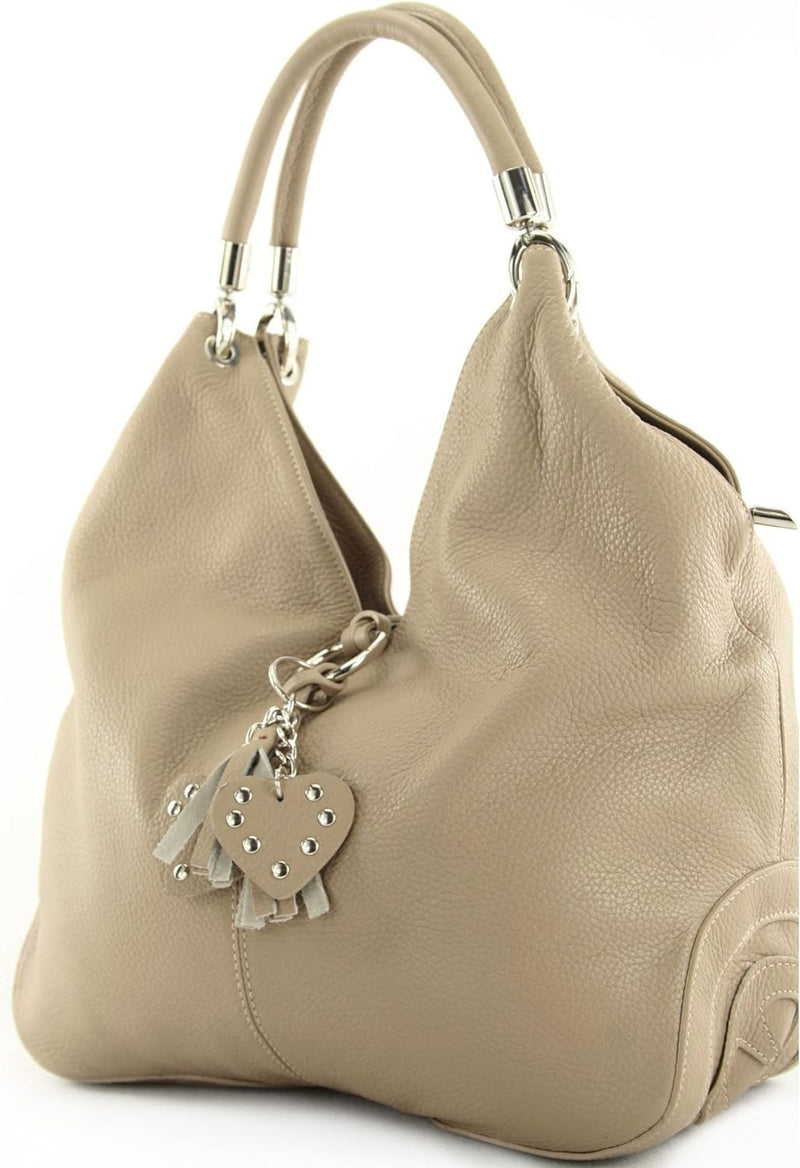 modamoda de - 330 - ital. Leder Damen Schultertasche Large Beige, Beige