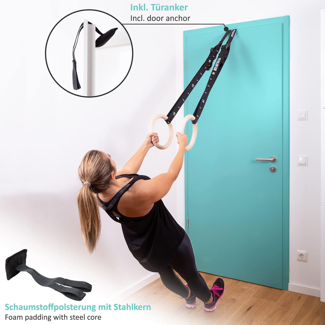 PULLUP & DIP Premium Turnringe Holz, Gym Rings Gymnastikringe, Turnerringe für Calisthenics, Breite
